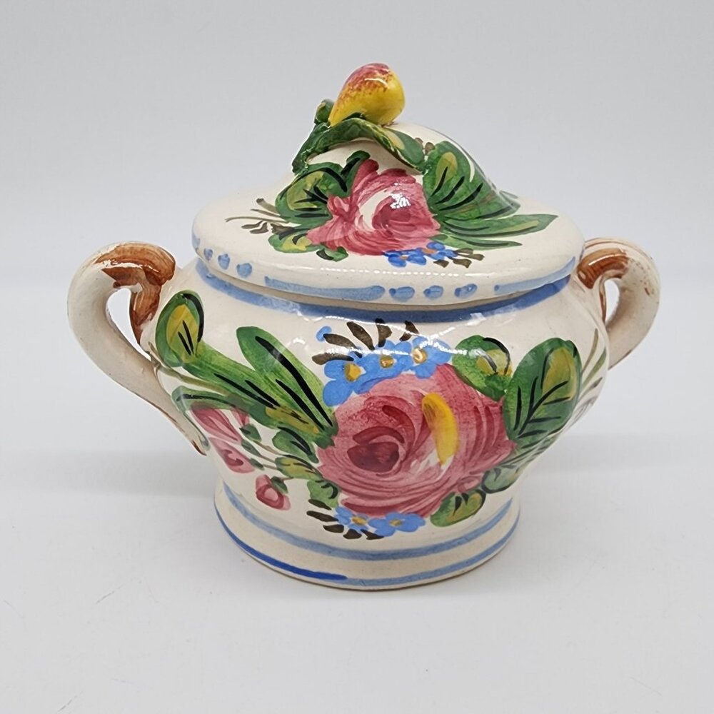 Italian Floral Pear Covered Sugar Bowl VTG 4.5" Tall Renaissance Revival